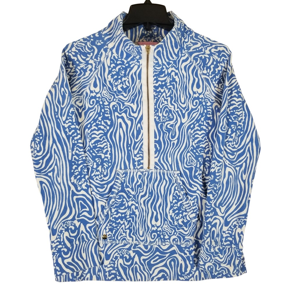Lilly‎ Pulitzer Popover Sweatshirt Women Medium Blue White Abstract Half Zip
